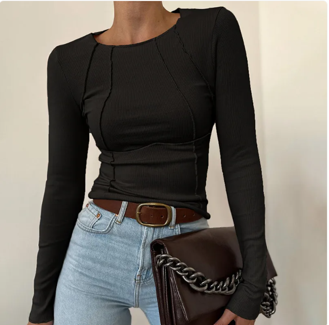Women's Slim Fit Knit Long Sleeve Top | Chic Street Style Tee