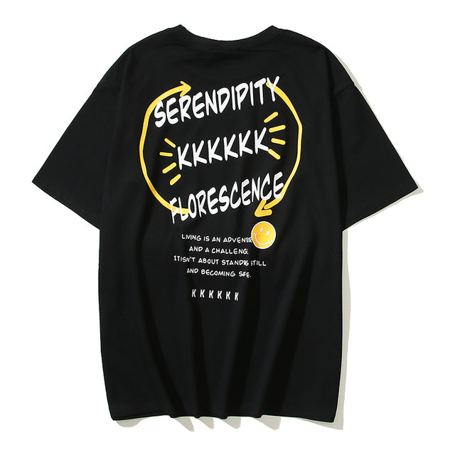 Serendipity Graphic Oversized Tee — Streetwear Smiley Print