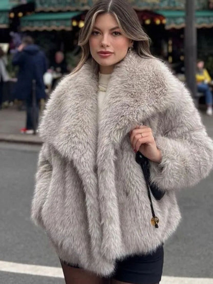 Winter Plush Coat Fashion Thicken Lapel Outwear Casual Long Sleeve Tops Women's Clothing