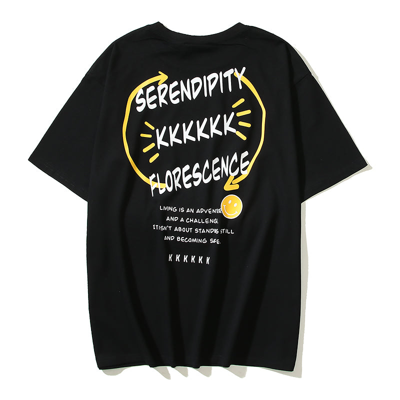 Serendipity Graphic Oversized Tee — Streetwear Smiley Print