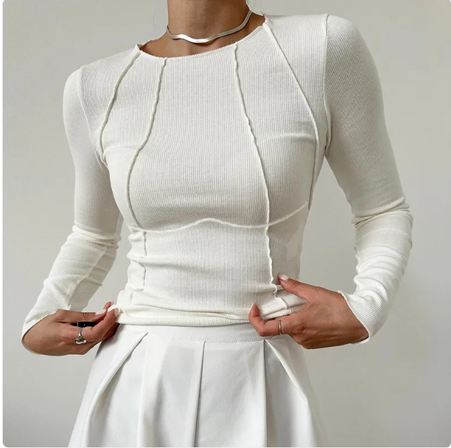 Women's Slim Fit Knit Long Sleeve Top | Chic Street Style Tee