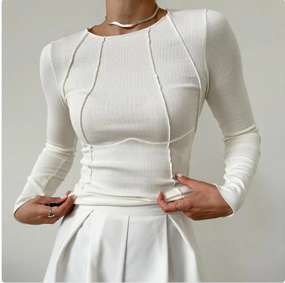 Women's Slim Fit Knit Long Sleeve Top | Chic Street Style Tee