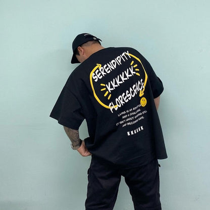 Serendipity Graphic Oversized Tee — Streetwear Smiley Print