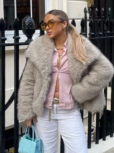 Winter Plush Coat Fashion Thicken Lapel Outwear Casual Long Sleeve Tops Women's Clothing